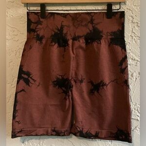 Brown & Black Tie-Dye Women's Yoga Shorts- Size XL